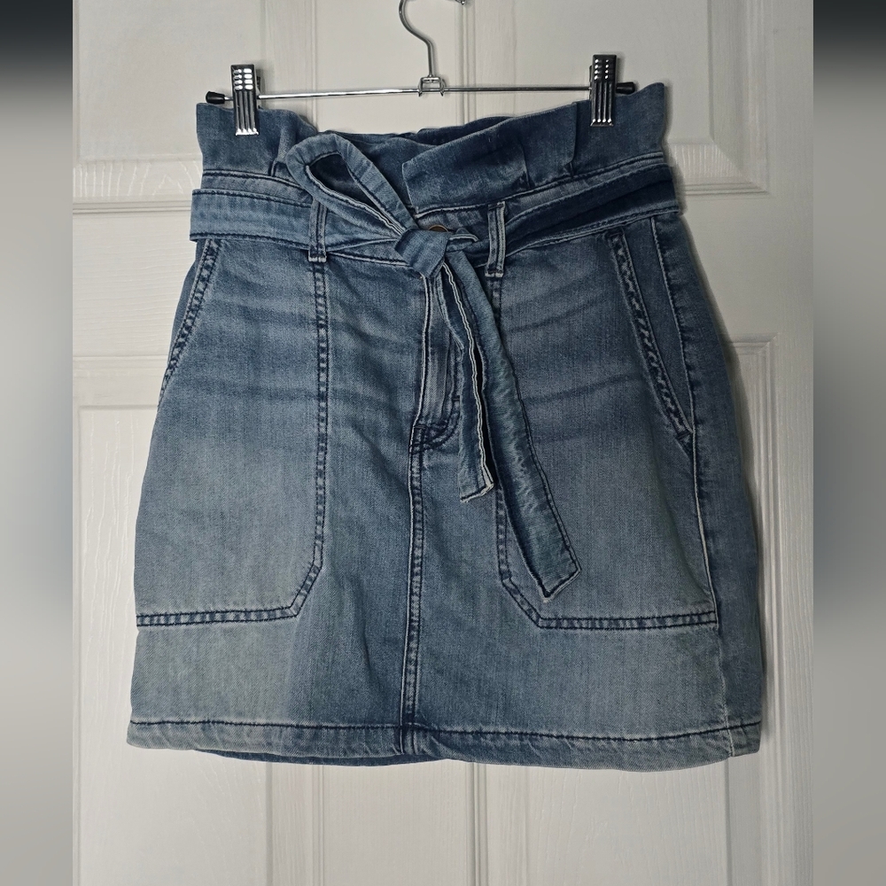 Free People Splendor In The Grass Paper Bag Tie Denim Mini Skirt - Picture 2 of 7